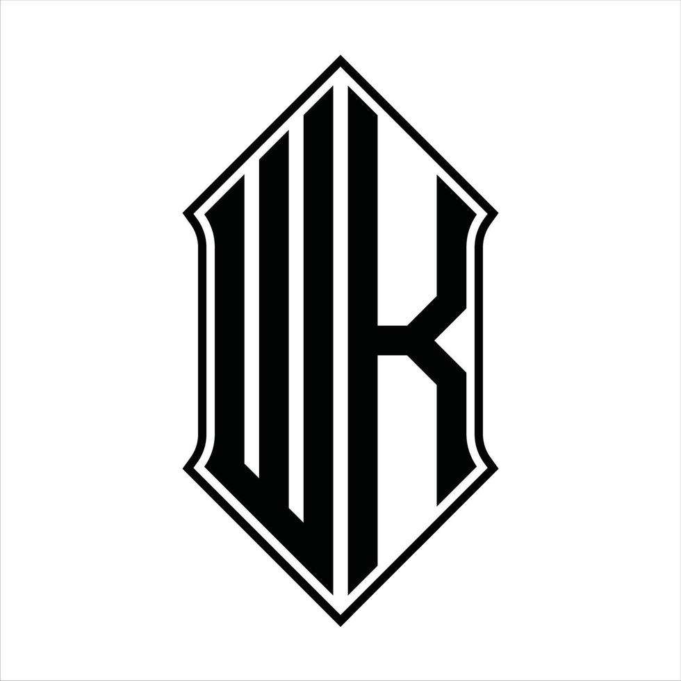 monograma do logotipo wk com formato de escudo e modelo de design de contorno resumo do ícone do vetor