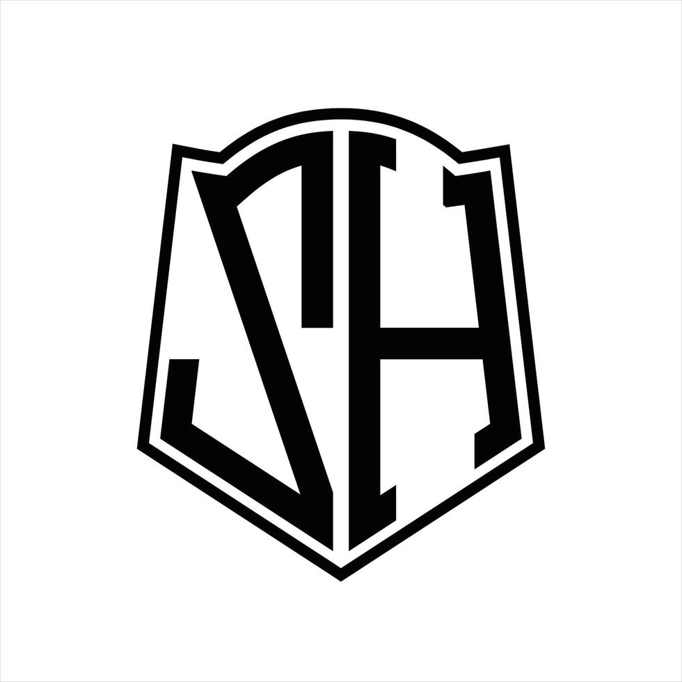 monograma de logotipo zh com modelo de design de contorno de forma de escudo vetor