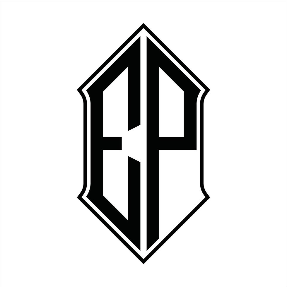 monograma do logotipo ep com formato de escudo e modelo de design de contorno resumo do ícone do vetor