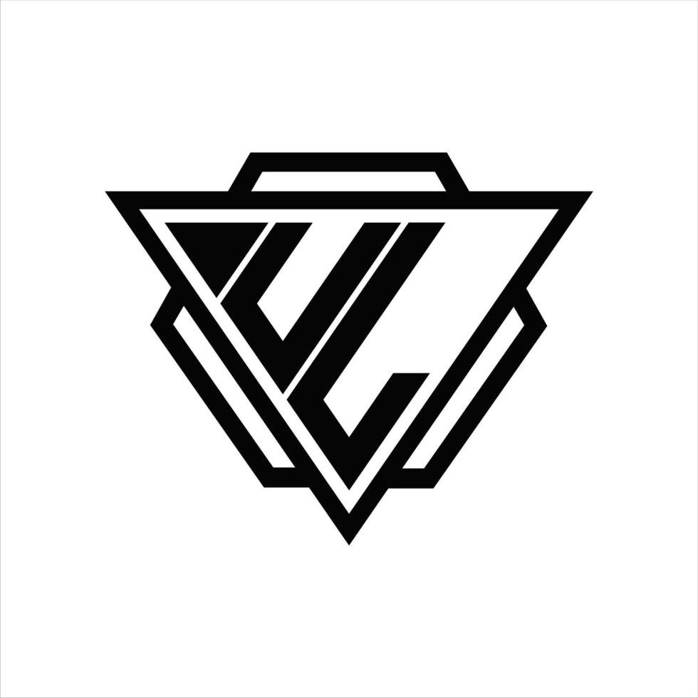 monograma do logotipo ul com modelo de triângulo e hexágono vetor
