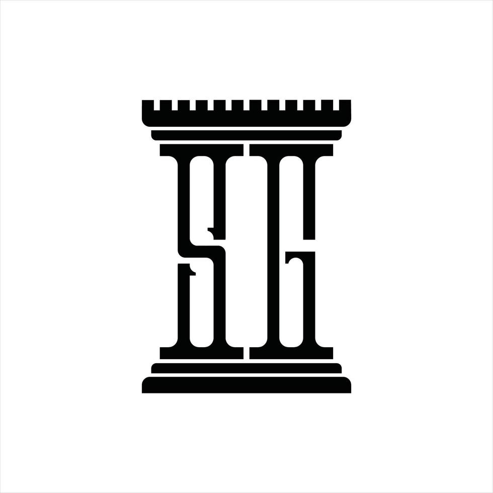 monograma de logotipo sg com modelo de design de forma de pilar vetor