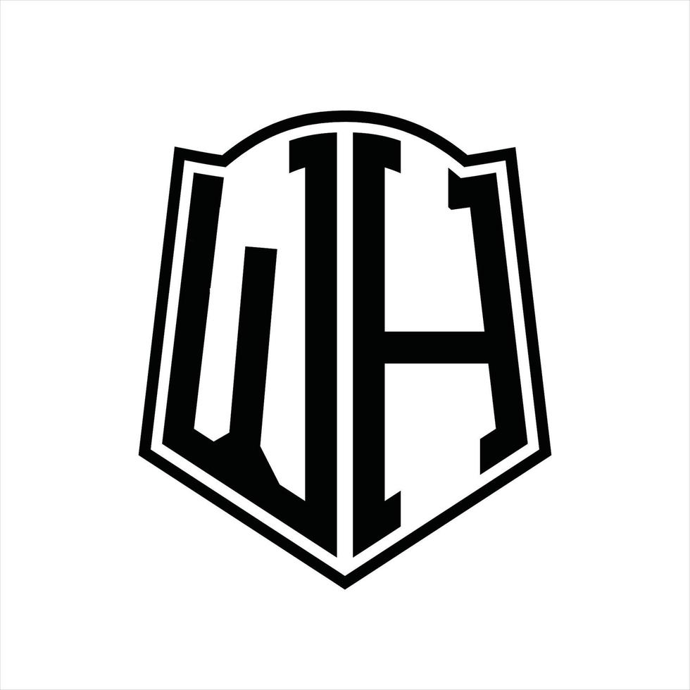 monograma de logotipo wh com modelo de design de contorno de forma de escudo vetor