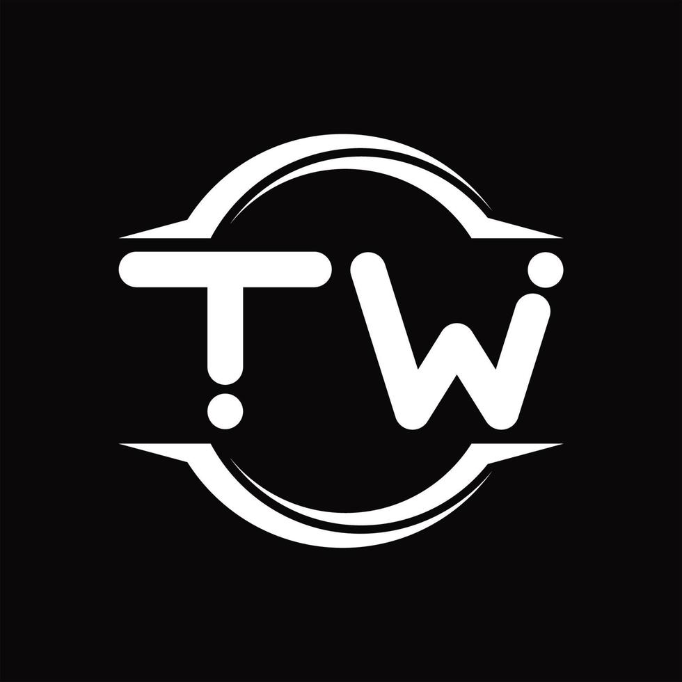 monograma de logotipo tw com modelo de design de forma de fatia arredondada de círculo vetor