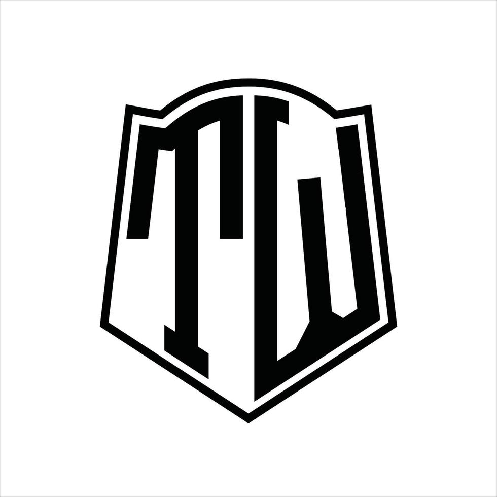 monograma de logotipo tw com modelo de design de contorno de forma de escudo vetor