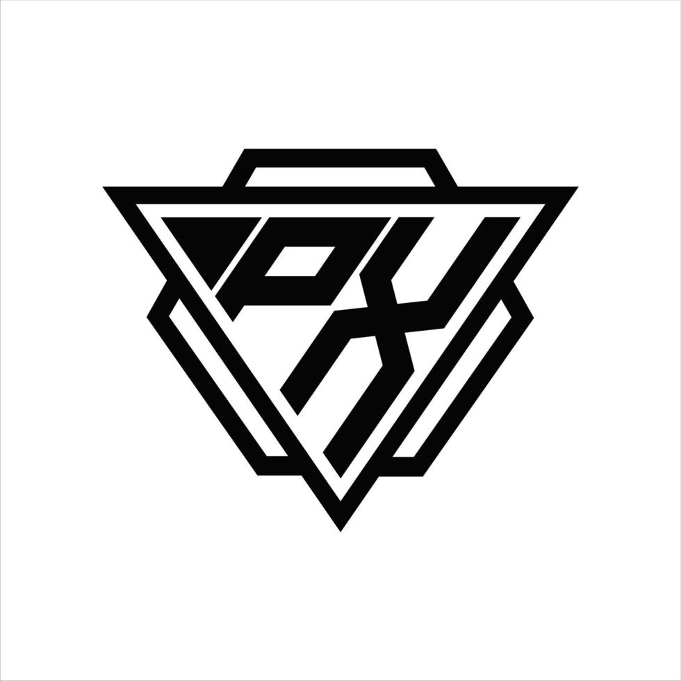 monograma de logotipo px com modelo de triângulo e hexágono vetor
