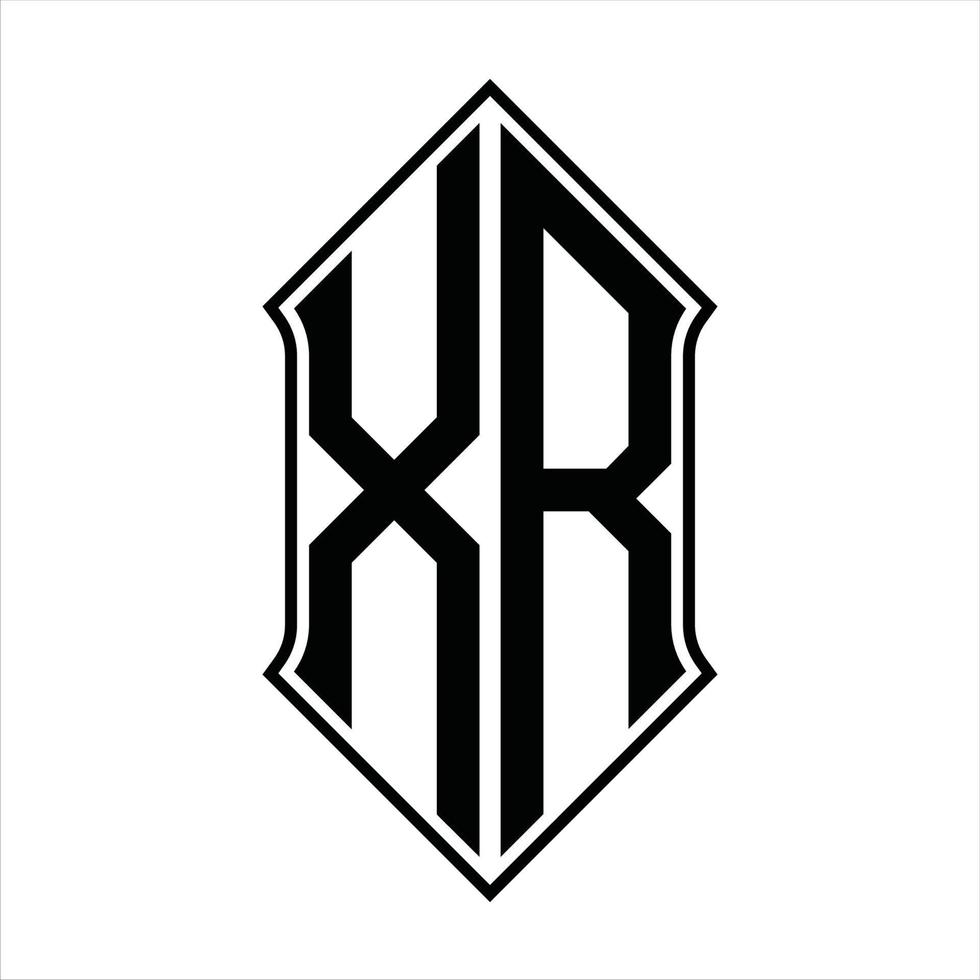 monograma do logotipo xr com formato de escudo e modelo de design de contorno resumo do ícone do vetor
