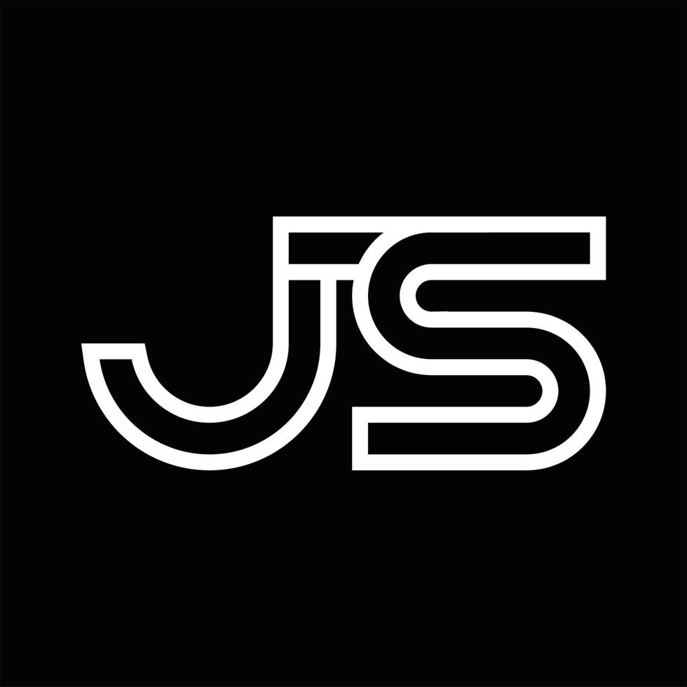 monograma de logotipo js com espaço negativo de estilo de linha vetor