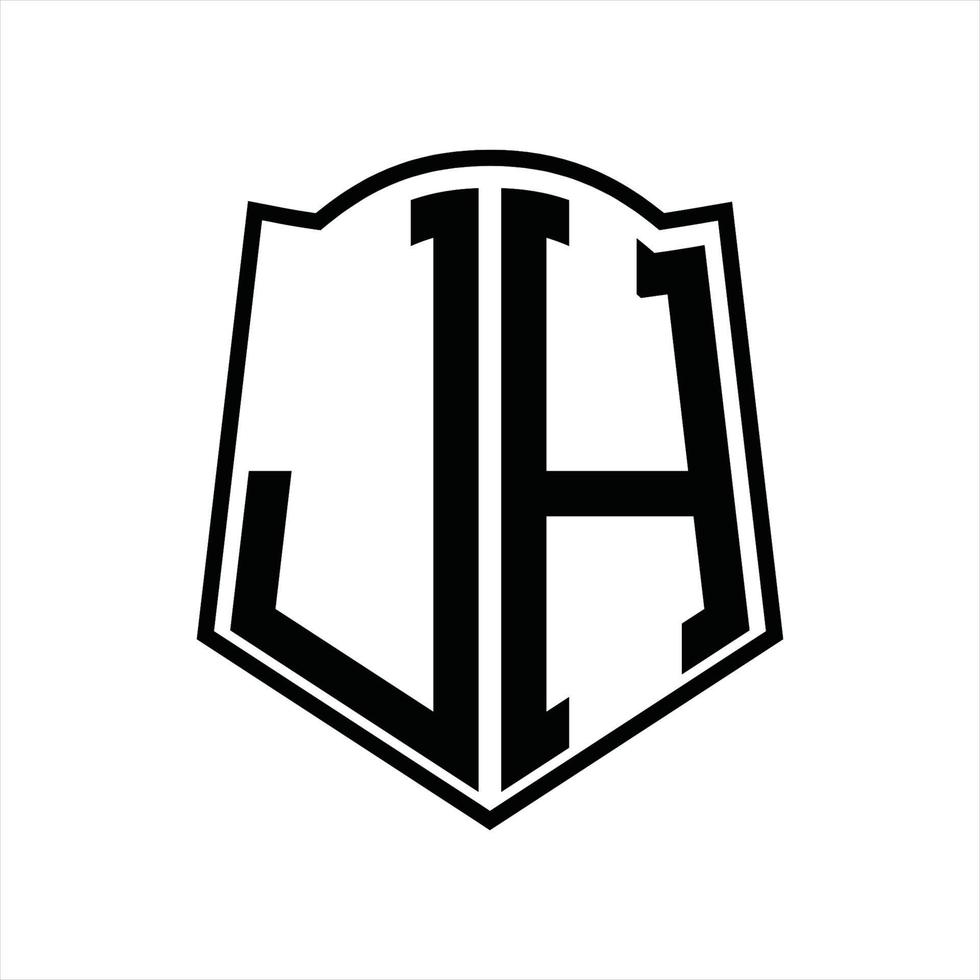 monograma de logotipo jh com modelo de design de contorno de forma de escudo vetor