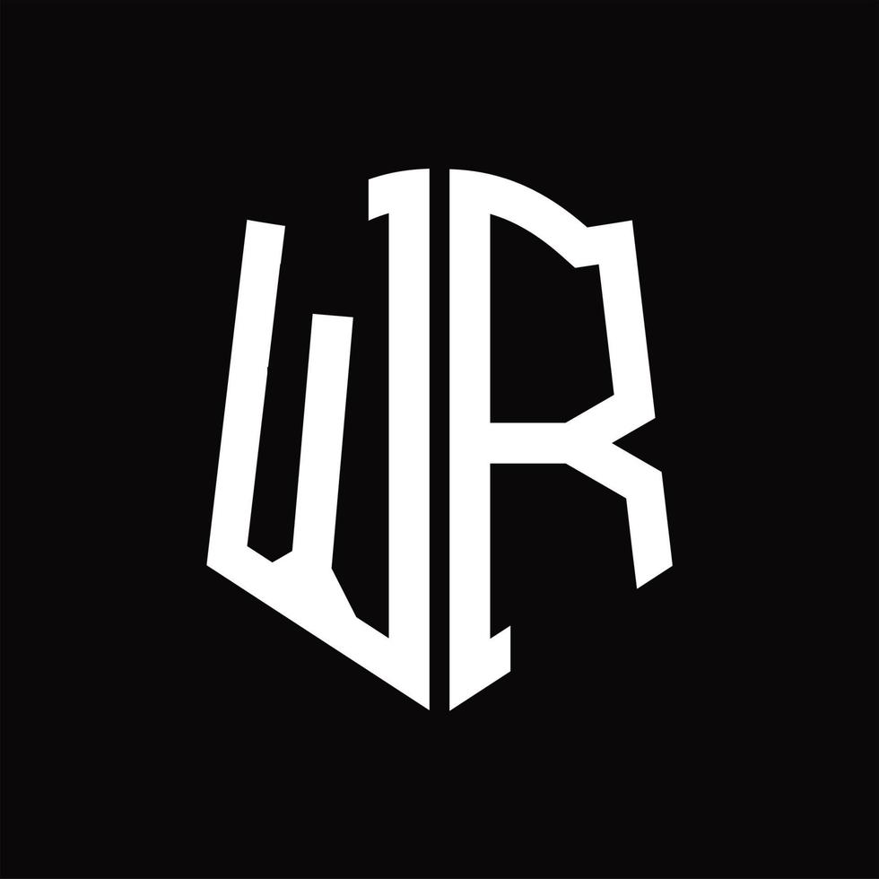 monograma do logotipo wr com modelo de design de fita em forma de escudo vetor