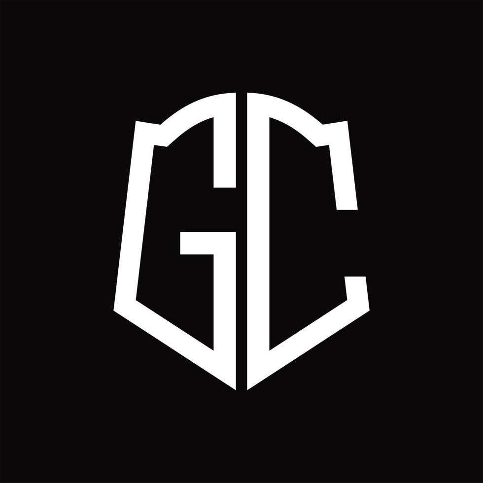 monograma de logotipo gc com modelo de design de fita em forma de escudo vetor