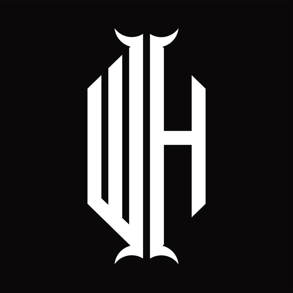 monograma de logotipo wh com modelo de design de forma de chifre vetor