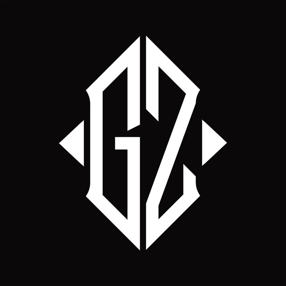 monograma de logotipo gz com modelo de design isolado de forma de escudo vetor