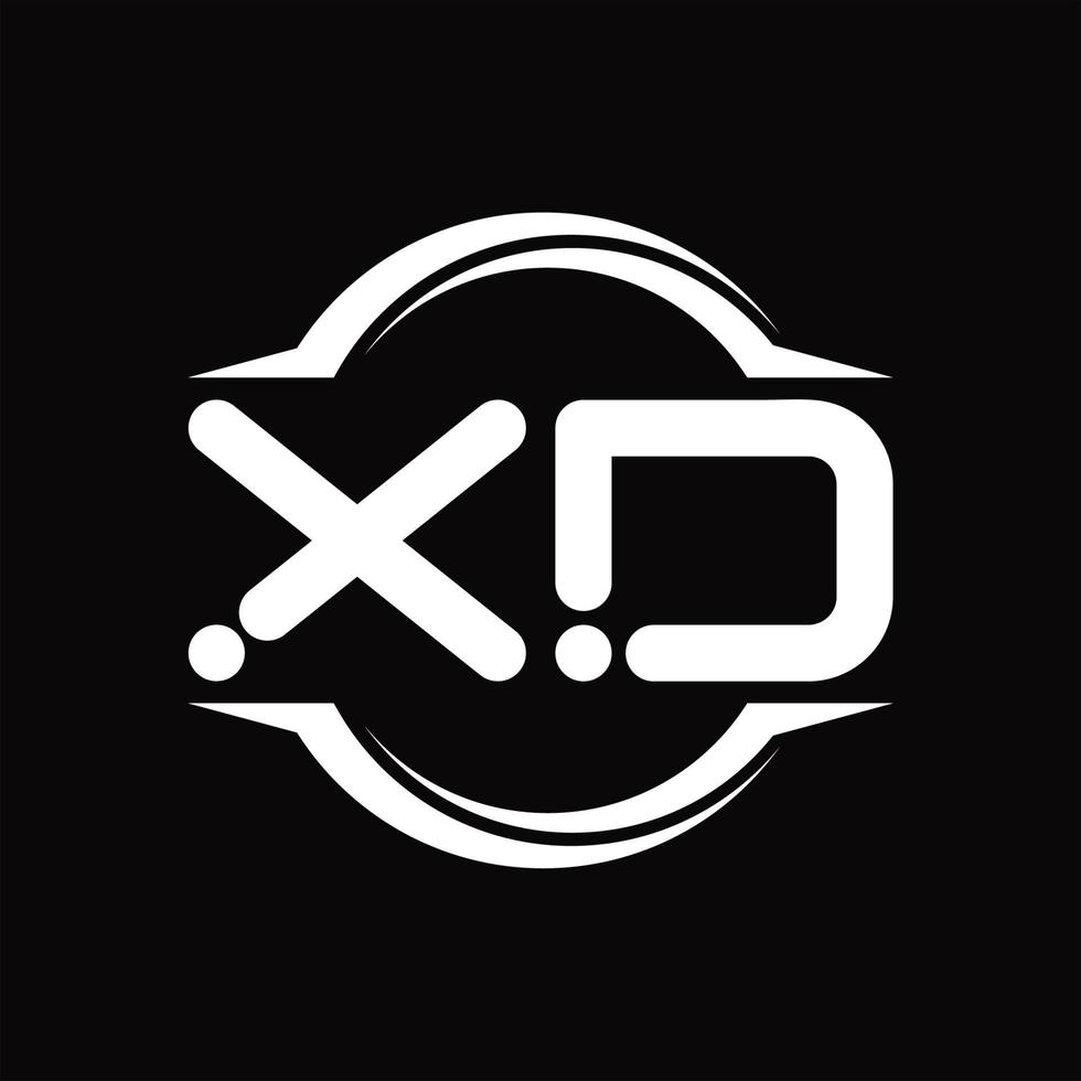 monograma de logotipo xd com modelo de design de forma de fatia arredondada de círculo vetor