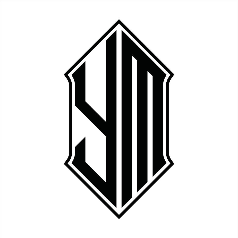 monograma do logotipo ym com formato de escudo e modelo de design de contorno resumo do ícone do vetor