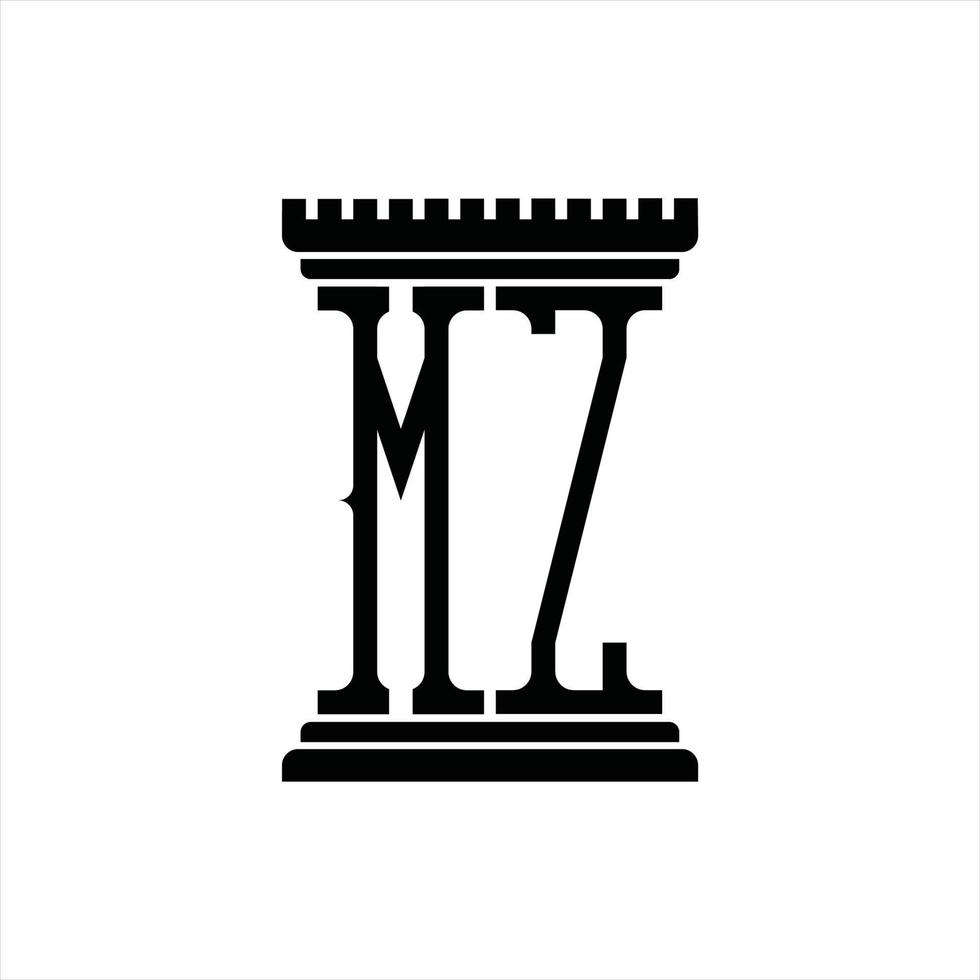 monograma de logotipo mz com modelo de design de forma de pilar vetor
