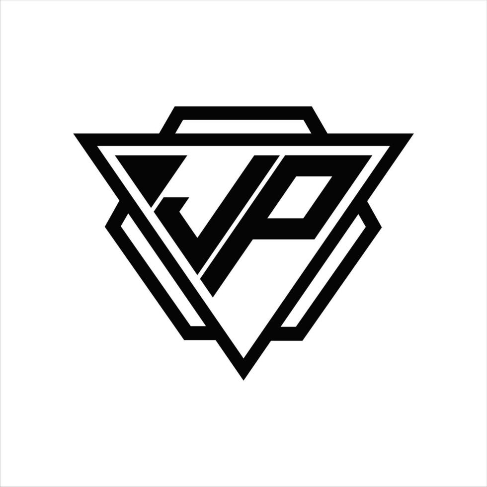 monograma do logotipo jp com modelo de triângulo e hexágono vetor