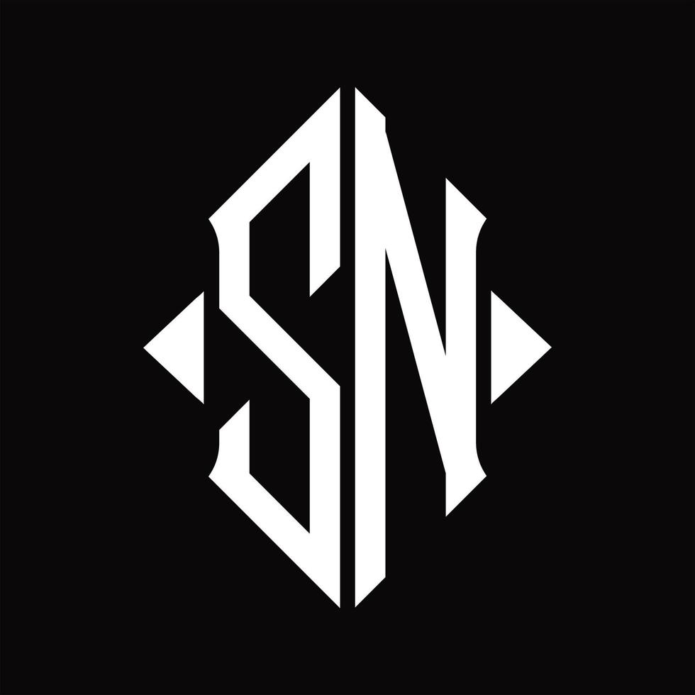 monograma de logotipo sn com modelo de design isolado de forma de escudo vetor