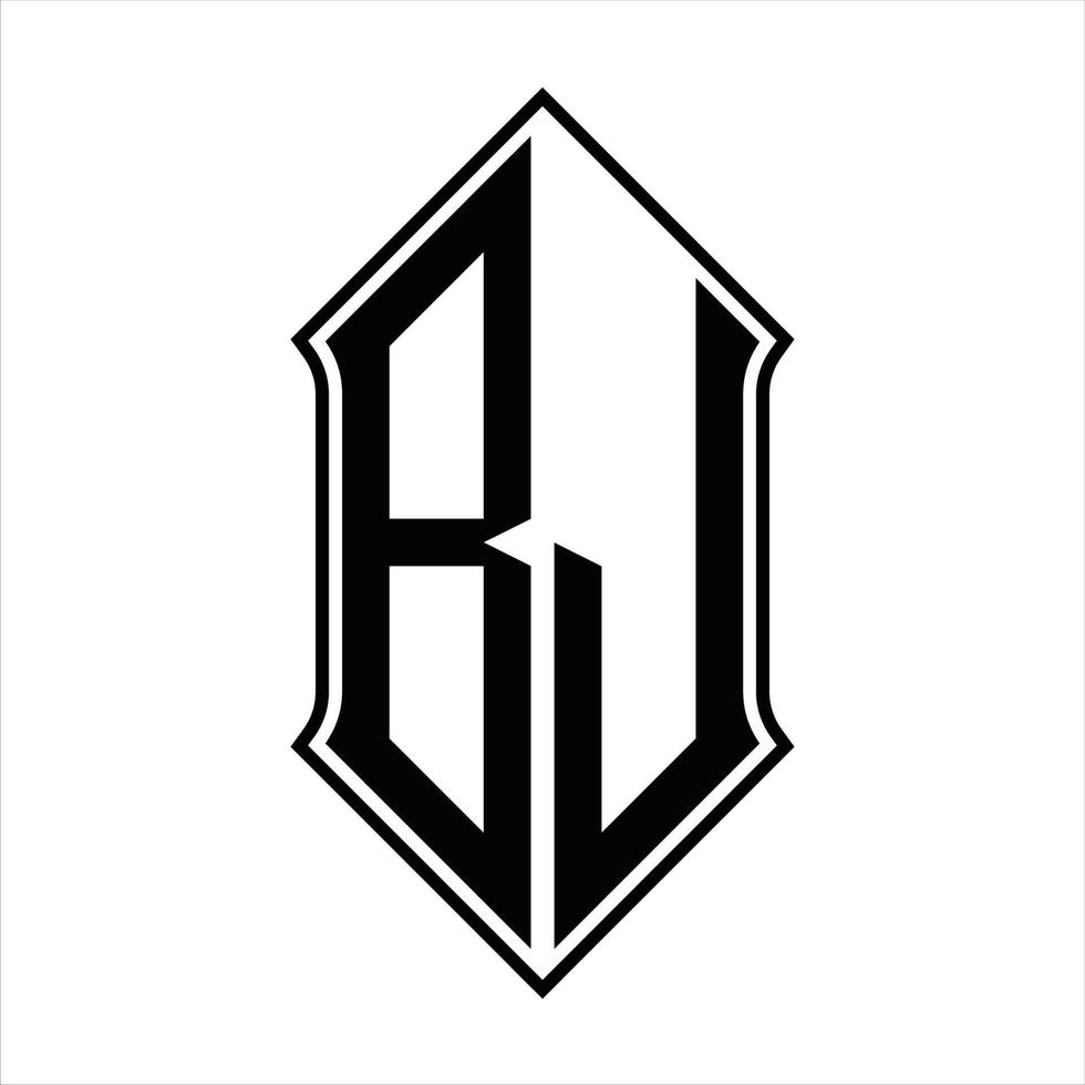 monograma do logotipo bj com formato de escudo e modelo de design de contorno resumo do ícone do vetor