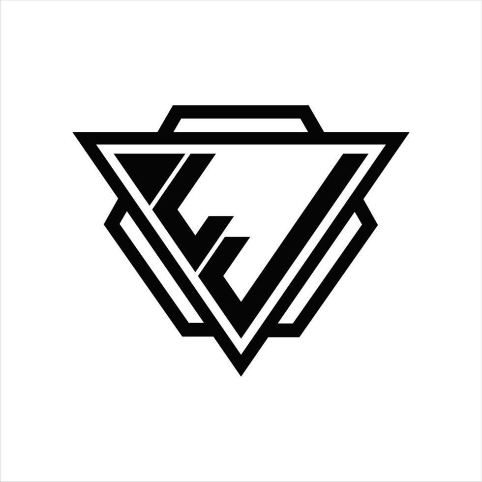 monograma do logotipo lj com modelo de triângulo e hexágono vetor