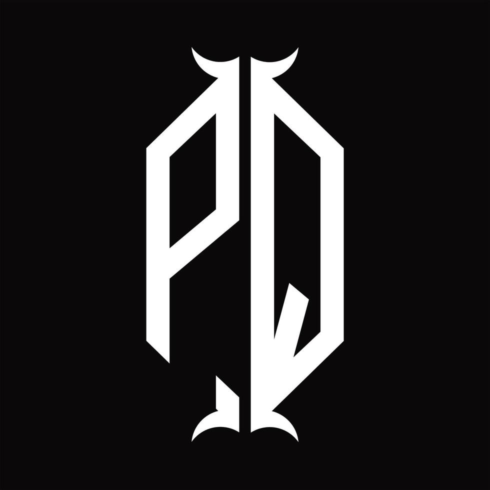 pq monograma de logotipo com modelo de design em forma de chifre vetor