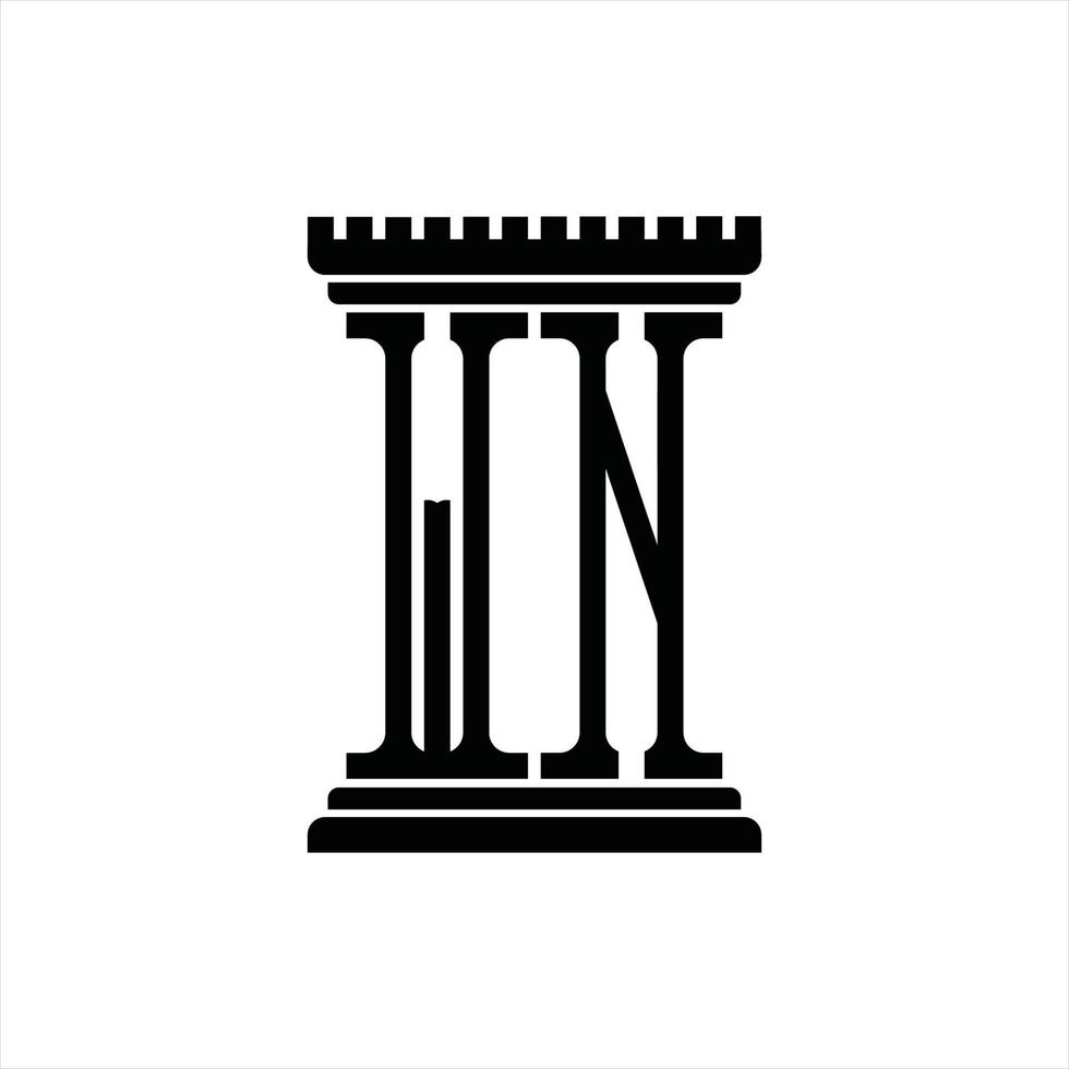 monograma de logotipo wn com modelo de design de forma de pilar vetor