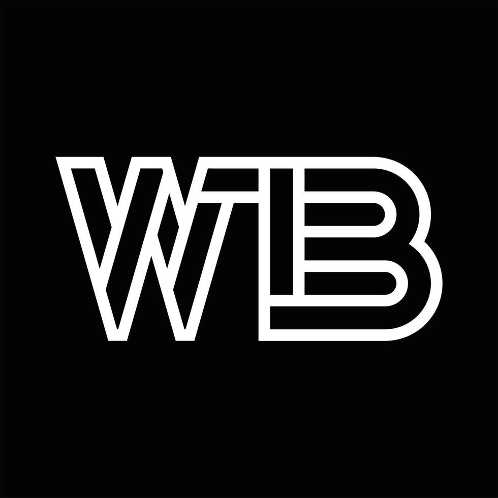 monograma do logotipo wb com espaço negativo de estilo de linha vetor