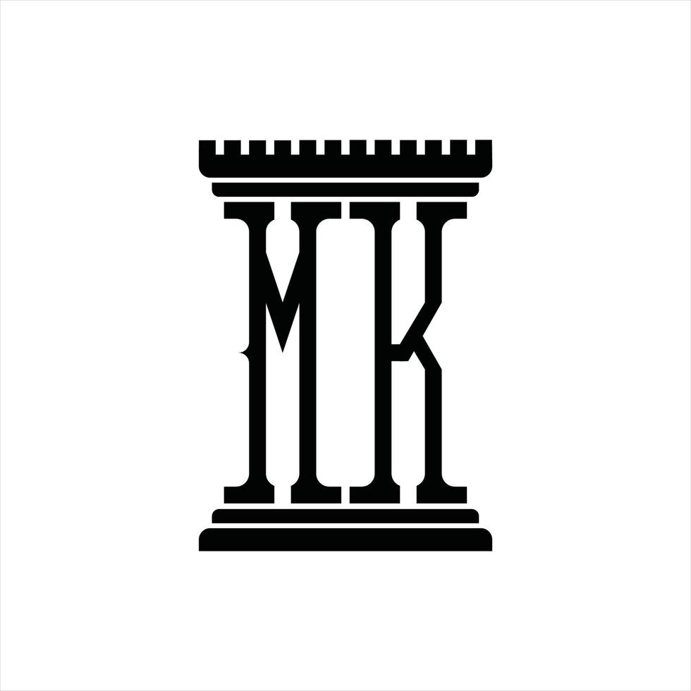 monograma de logotipo mk com modelo de design de forma de pilar vetor