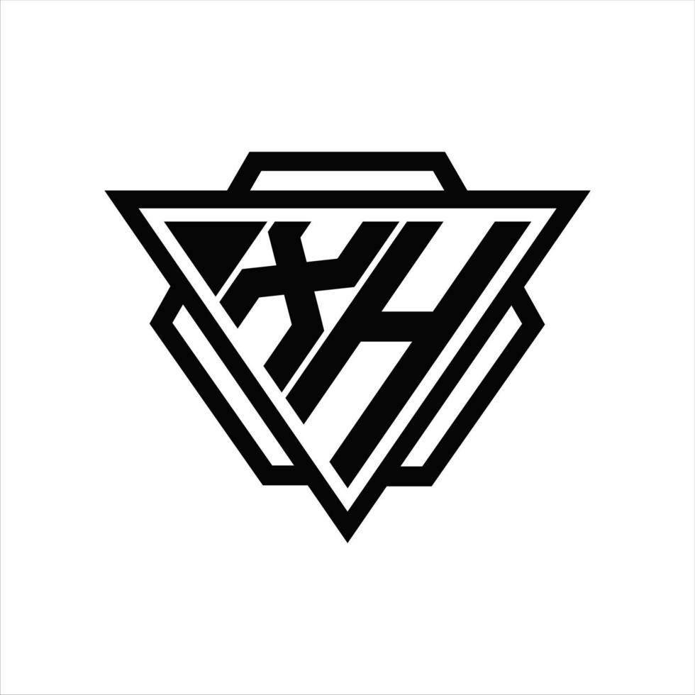 monograma do logotipo xh com modelo de triângulo e hexágono vetor