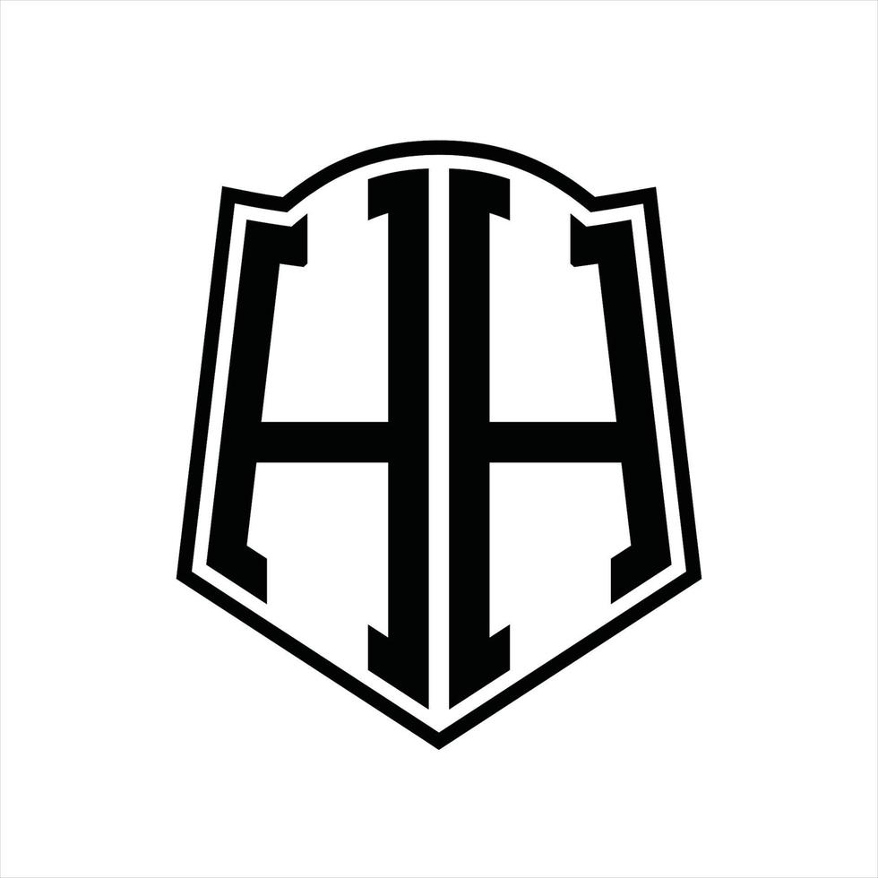 monograma de logotipo hh com modelo de design de contorno de forma de escudo vetor