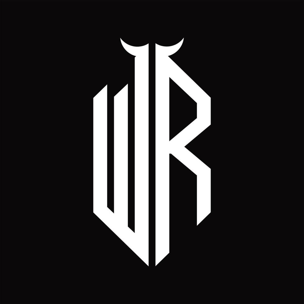 monograma do logotipo wr com modelo de design preto e branco isolado em forma de chifre vetor