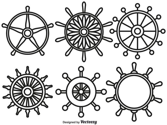 conjunto de vetores de ícones de estilo de linha de rodas de navio