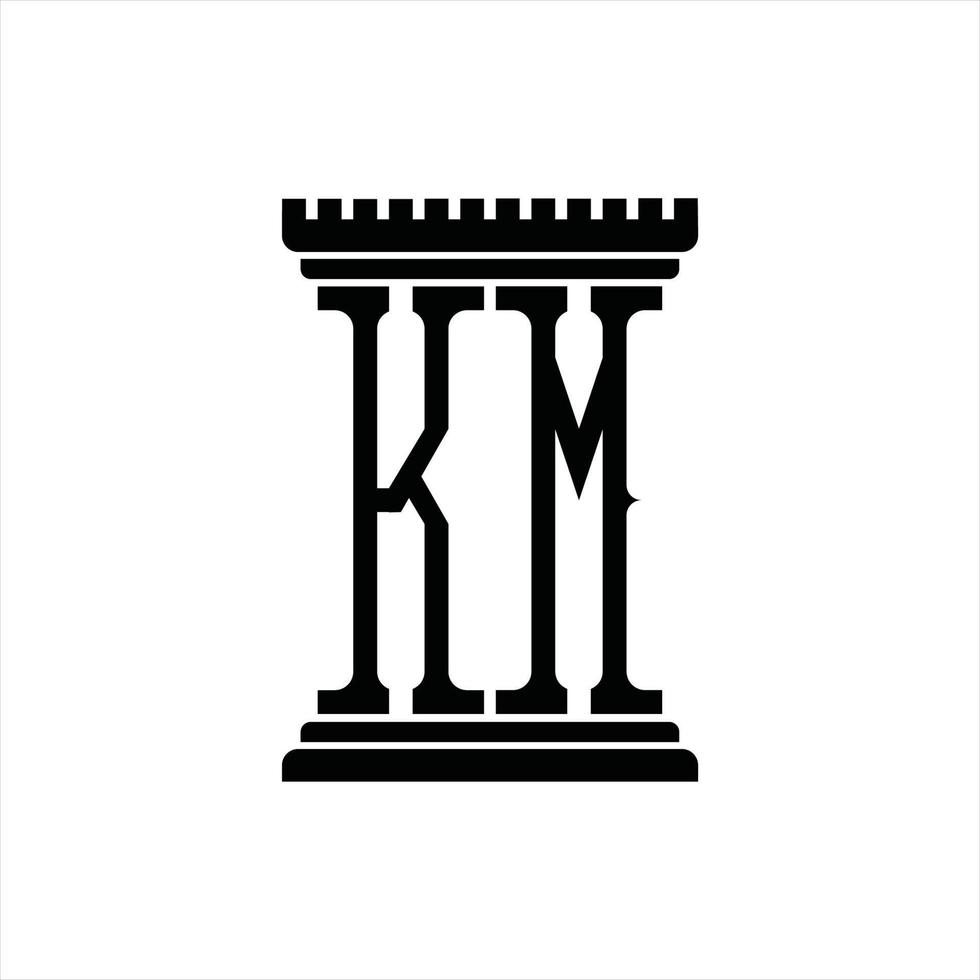 monograma de logotipo km com modelo de design de forma de pilar vetor