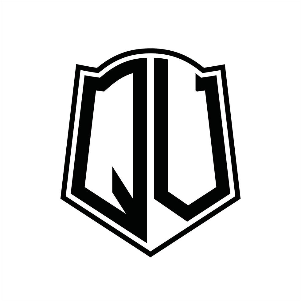 monograma de logotipo qv com modelo de design de contorno de forma de escudo vetor
