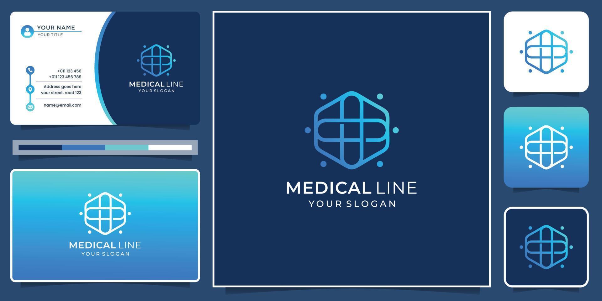 inspiração de design de logotipo de linha médica minimalista com modelo de cartão de visita. vetor