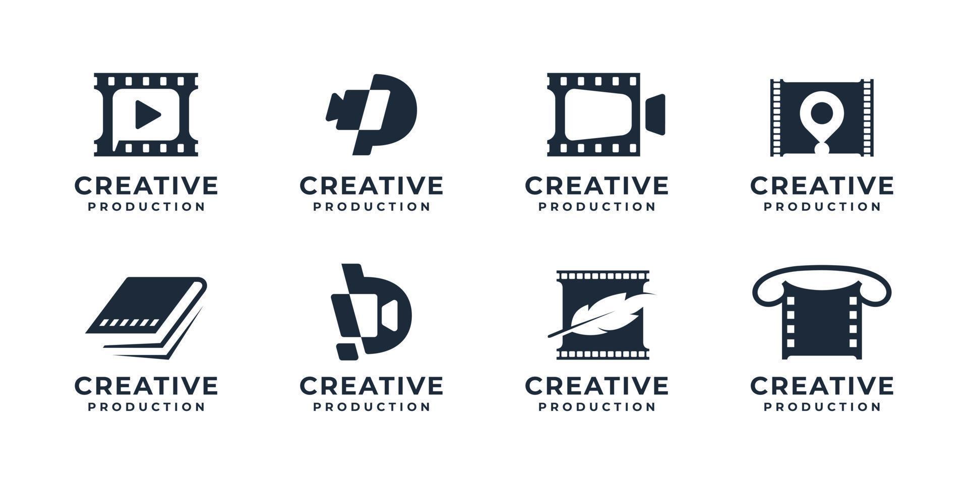 conjunto de inspiração de logotipo de vídeo de produção criativa. logotipo do cinema, forma abstrata, logotipo do clipe de coleção vetor