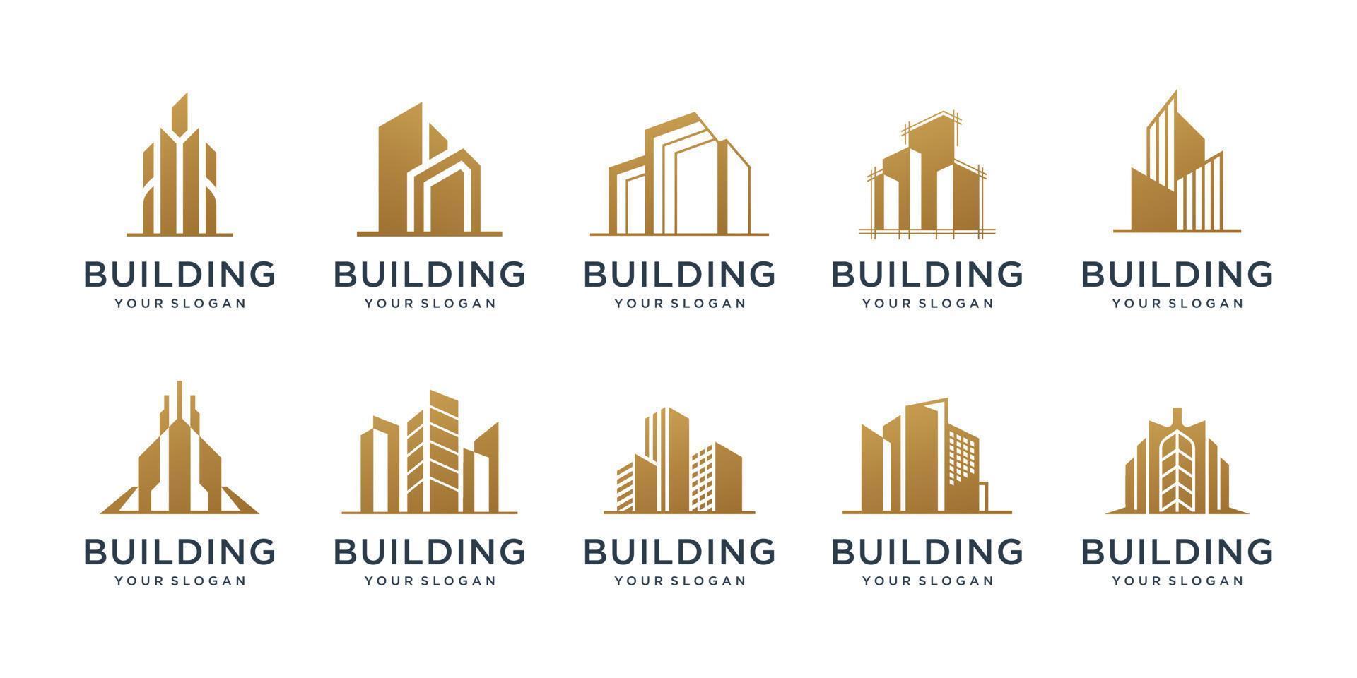 definir coleção de construção de logotipo de design de inspiração. melhor logotipo de construção para arquitetura, apartamento, hotel. vetor