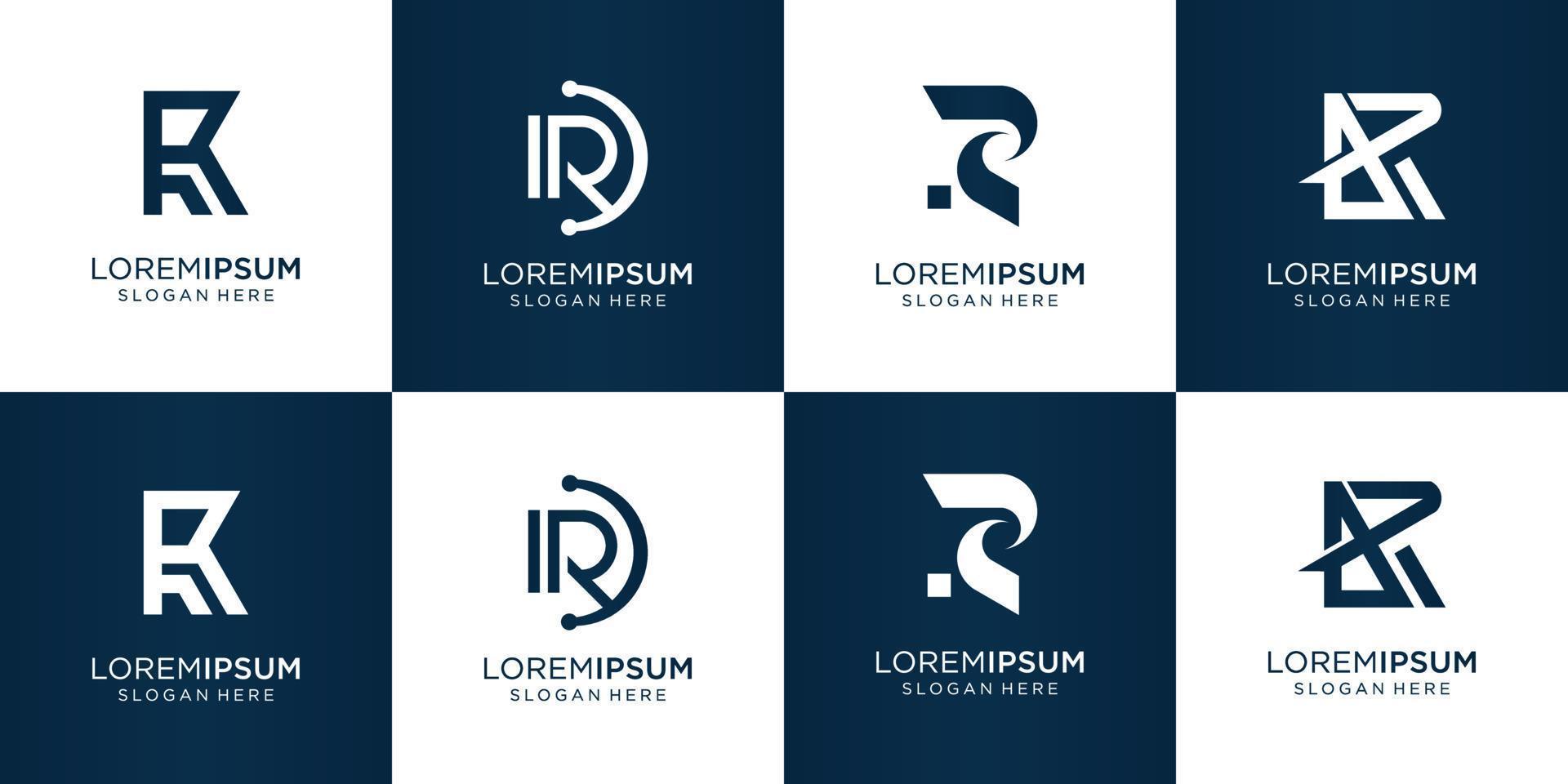 conjunto de design minimalista do logotipo criativo r. logotipo inicial r do conceito abstrato para sua empresa de negócios. vetor