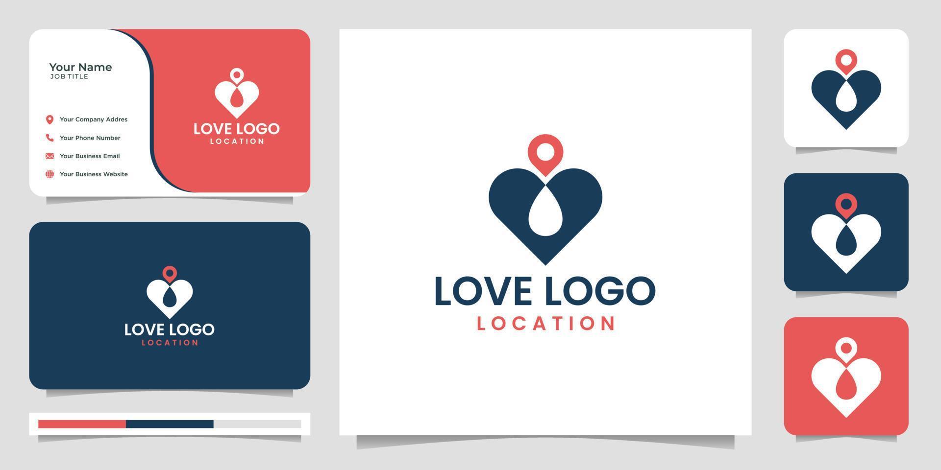 logotipo de amor criativo com modelo de design de conceito de localização e ilustração de cartão de visita. vetor