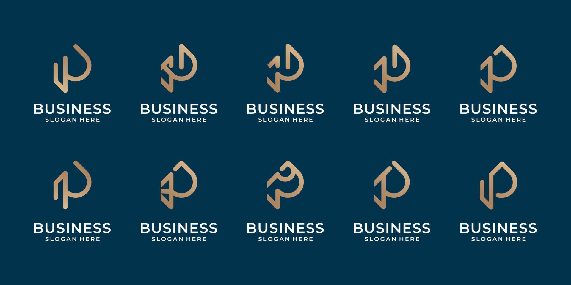 conjunto de inspiração do logotipo r. logotipo para consultoria de negócios, empresa financeira, estilo linear, cor dourada. vetor