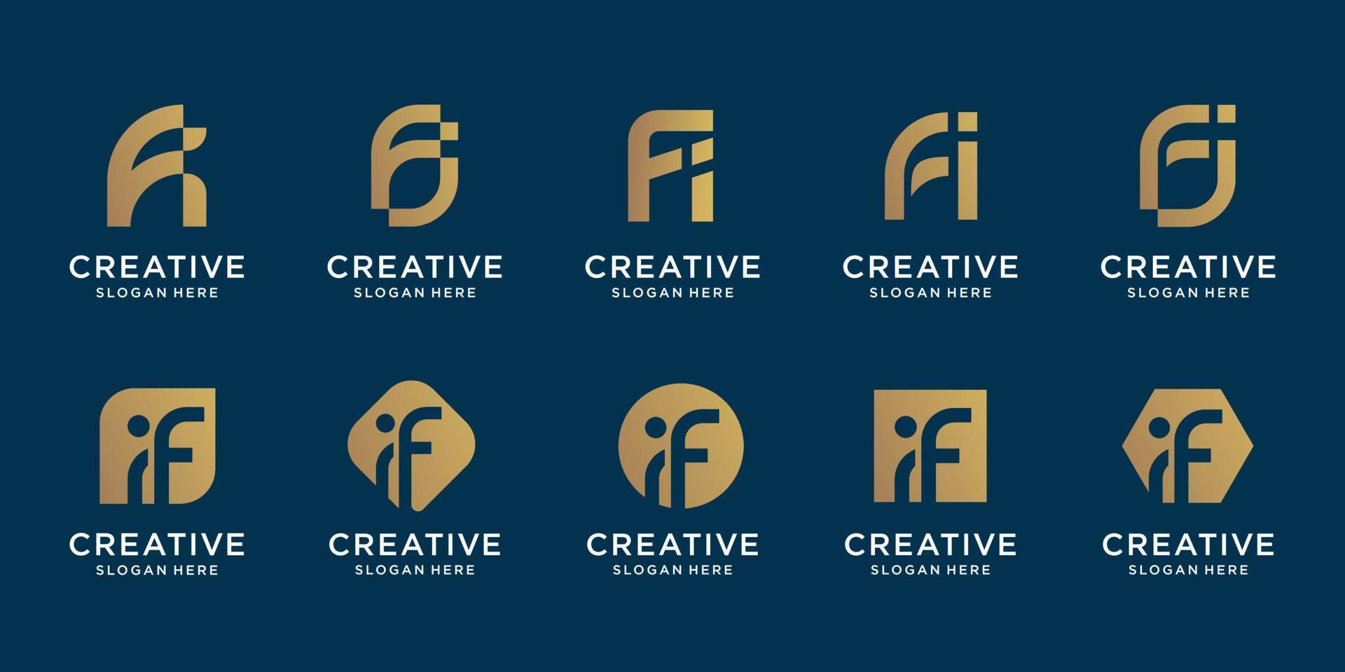 conjunto de modelo de logotipo de combinação de letra inicial f e letra i. ícones para negócios de luxo, ouro, plano, inspiração, elegante, simples. vetor premium