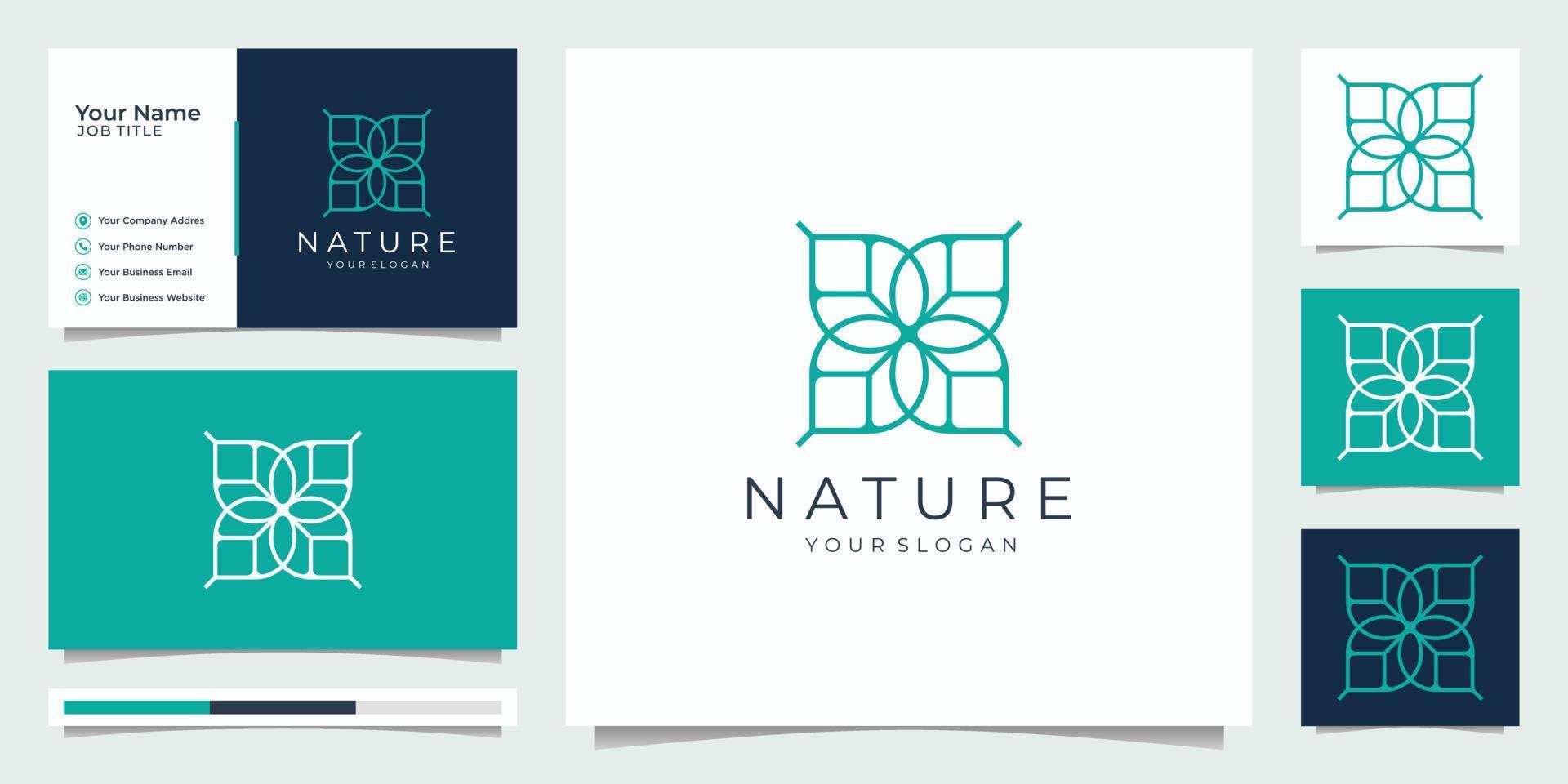 modelo de monograma floral simples e elegante minimalista da natureza, design de logotipo de arte de linha elegante, ilustração vetorial de cartão de visita. vetor