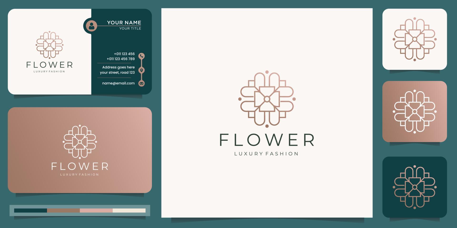 inspiração de logotipo de flor feminina. conceito de logotipo floral geométrico com modelo de cartão de visita. vetor