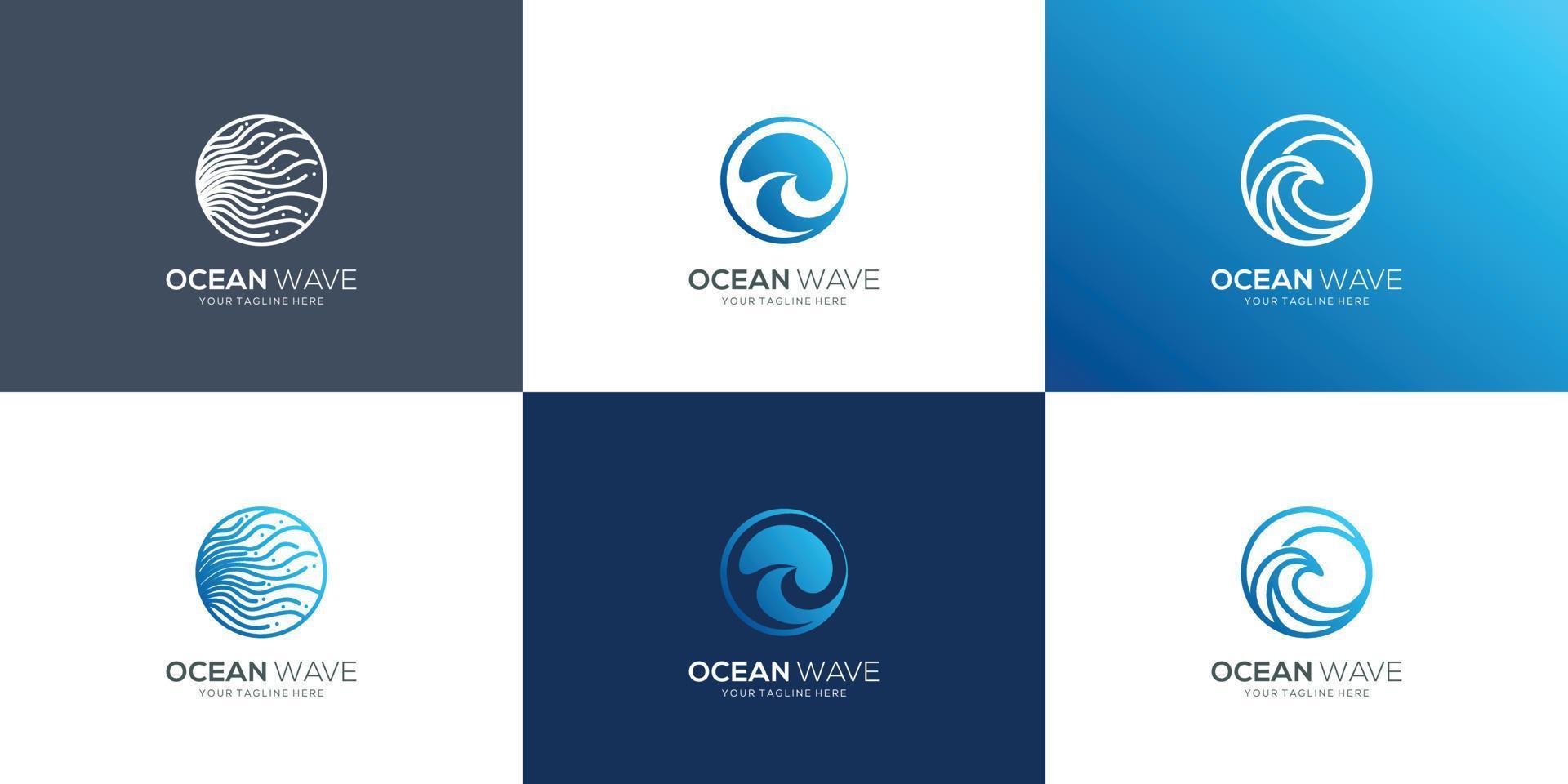 conjunto de inspiração de design de onda de círculo de coleção. símbolo de praia de onda, superfície do mar, onda de água limpa. vetor