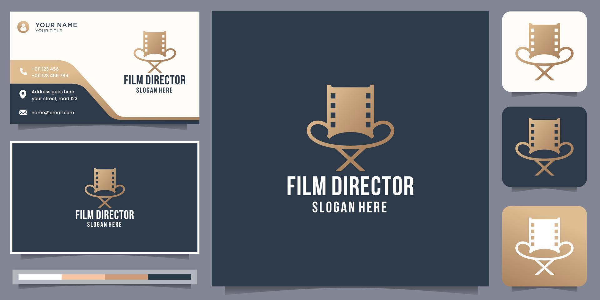 design de logotipo de produção de filme de vídeo de estúdio de estúdio de diretor e modelo de cartão de visita. vetor