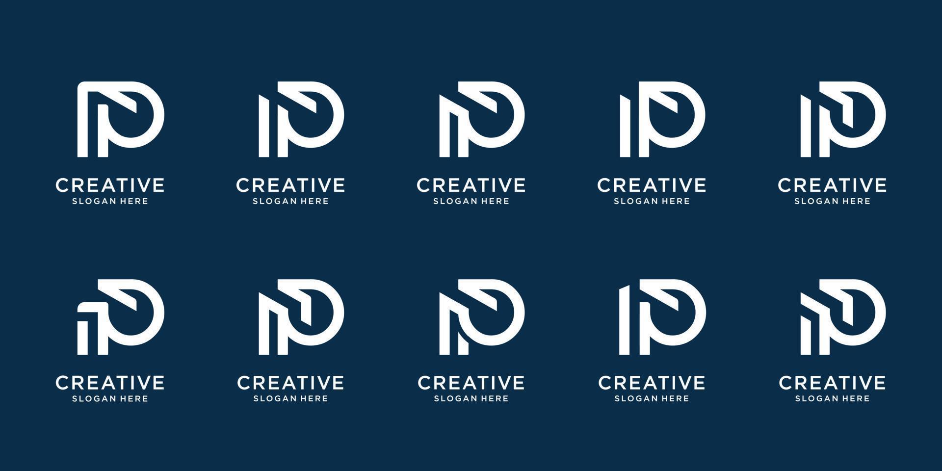 conjunto de modelo de logotipo p inicial criativo. ícones para negócios de empresa, inspiração, elegante, corporativa, identidade. vetor premium