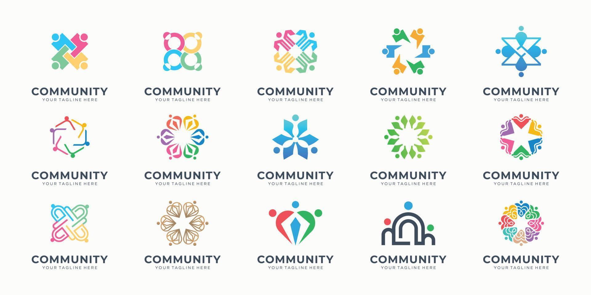 conjunto de inspiração de design de logotipo da comunidade. resumo de pessoas, logotipo de trabalho em equipe, coleção de grupo social vetor