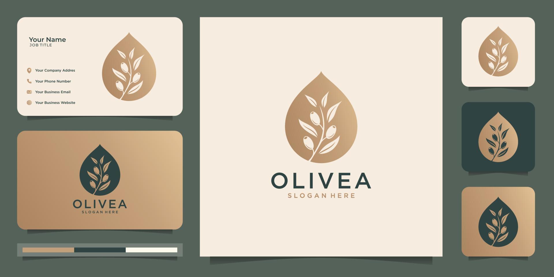 modelo de design de logotipo de oliveira e óleo e cartões de visita. vetor premium