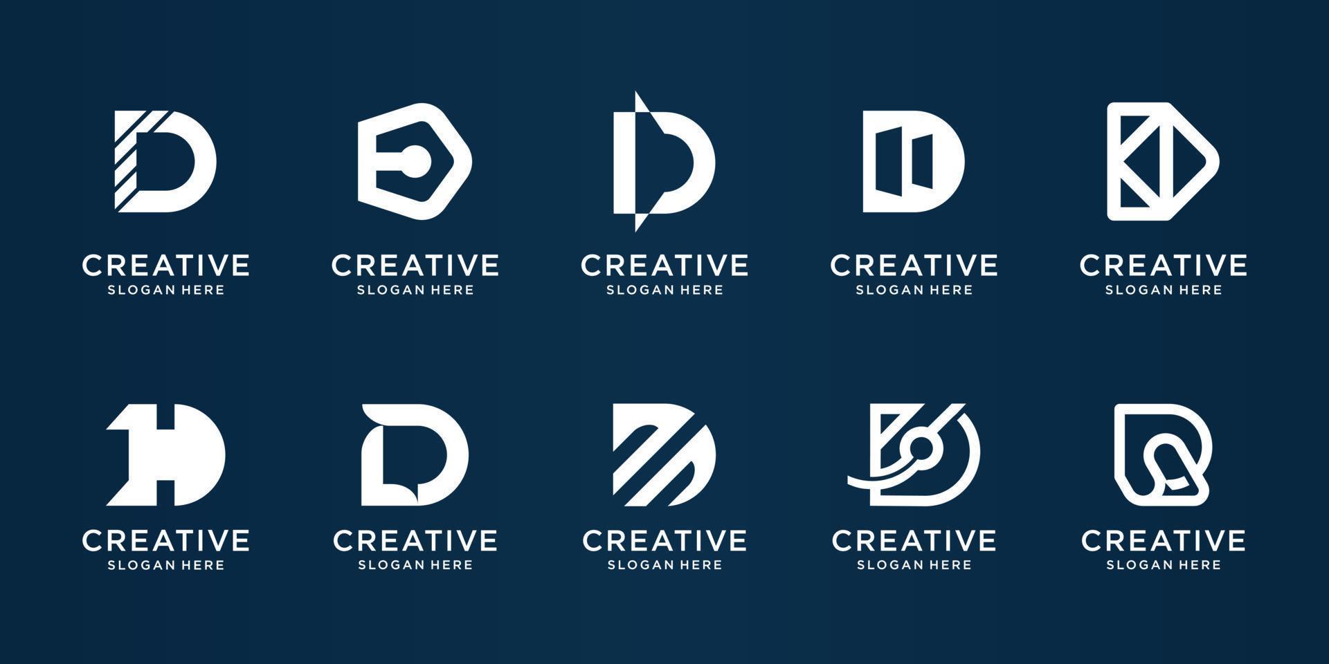 conjunto de coleção criativa de monogramas de design de logotipo d. carta inicial para negócios de empresa, finanças. vetor
