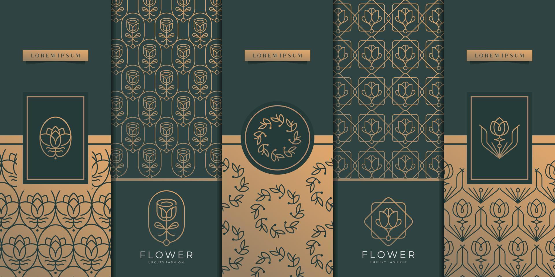 coleção de elementos de design, etiquetas, ícone, molduras, para embalagens, design de produtos de luxo. Feito com cartão vertical foil.isolated dourado em fundo escuro e dourado. ilustração vetorial vetor