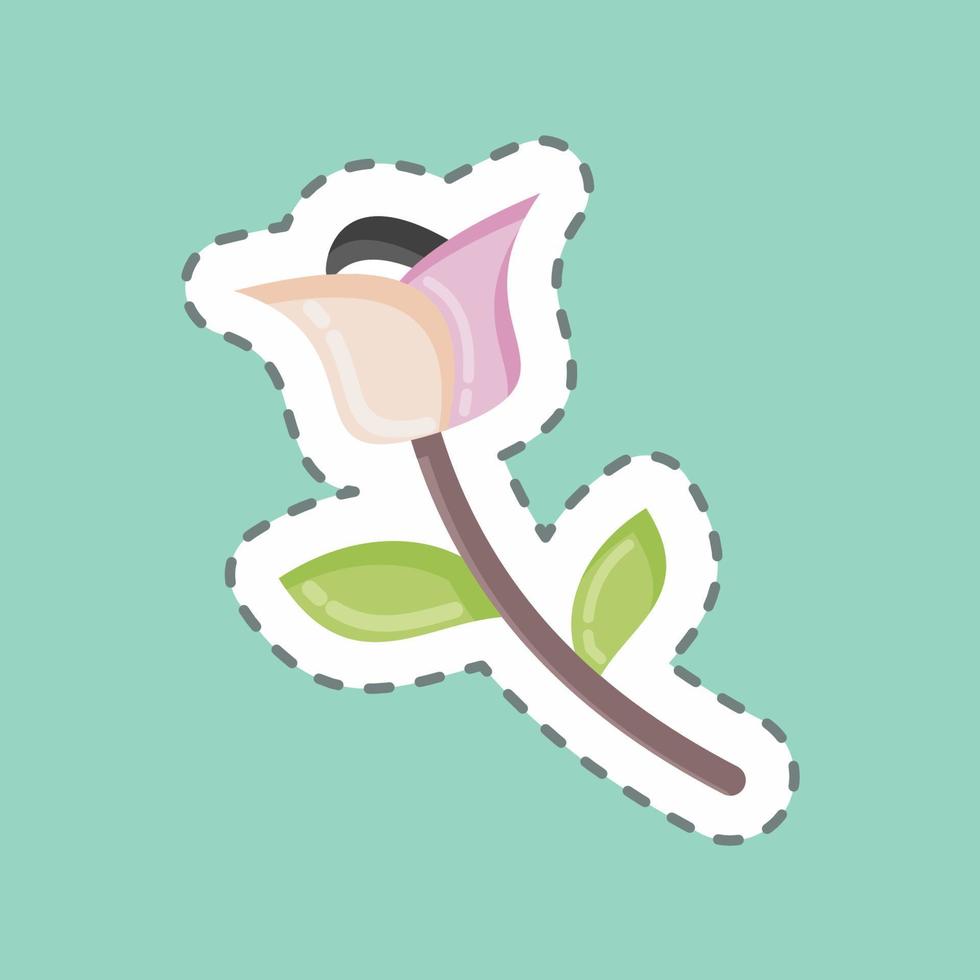corte de linha de adesivo rosa. relacionado ao símbolo da flora. ilustração simples. plantar. carvalho. folha. rosa vetor